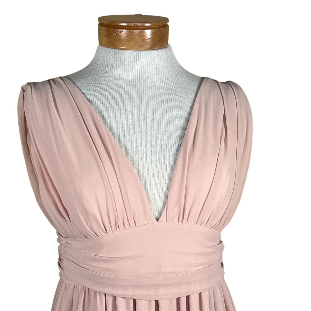 Lulu’s Deep V-Neck Blush Gown Maxi Prom Dress With Front Slit Grecian Goddess S - Picture 4 of 16